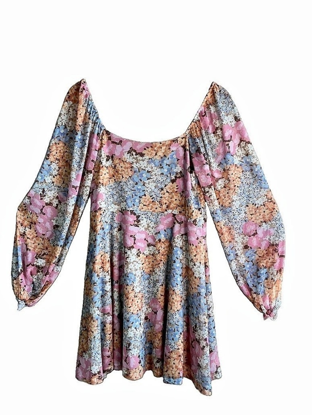 Altar'd State Boho Floral Puff Long Sleeve Mini Dress Size Medium Cottagecore